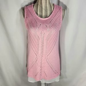 Soho New York & Co Jeans Pink & White Sleeveless Layered Look Sweater Sz Medium